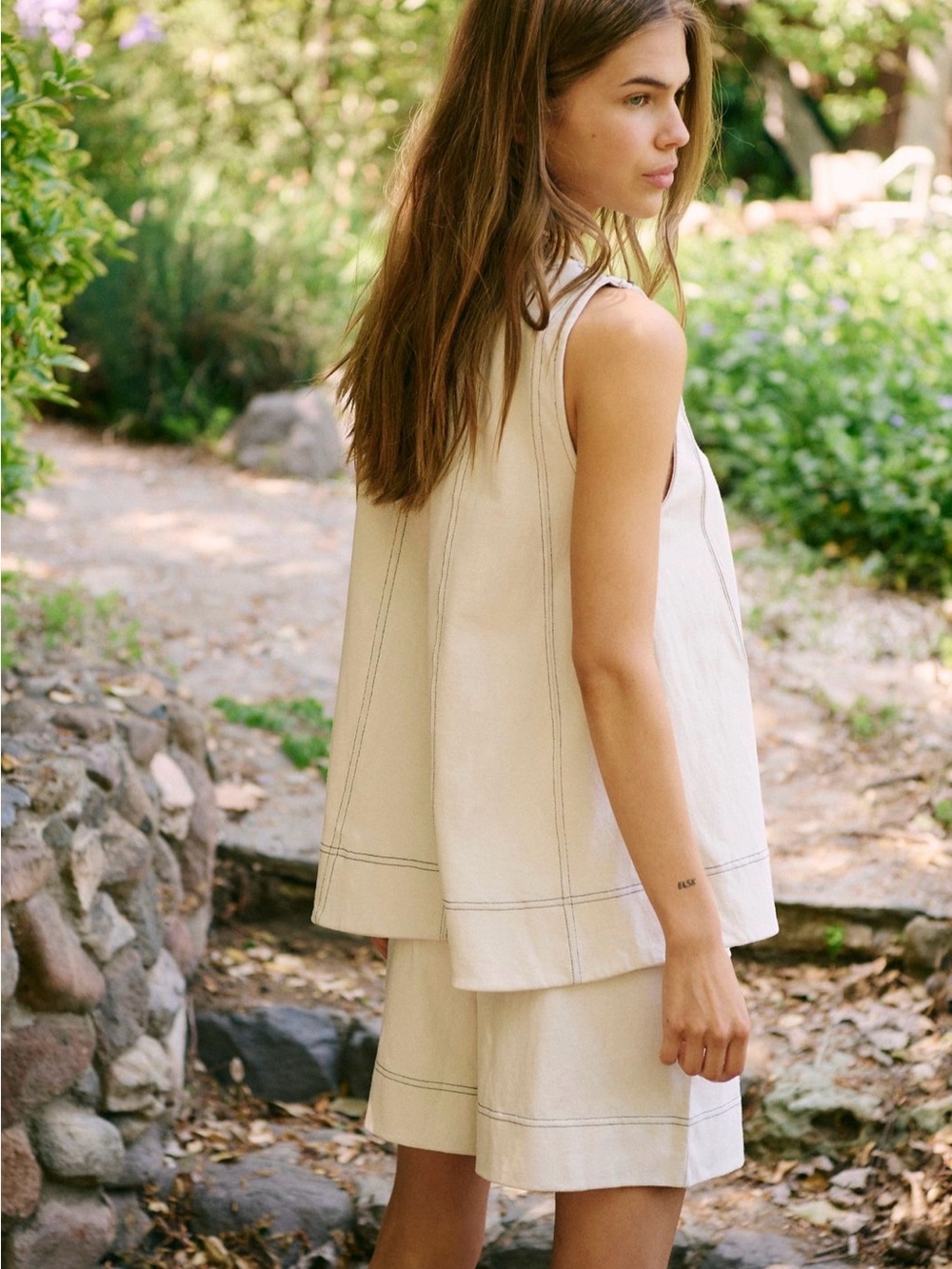 Free People Beige Scoop Neck Tank & Shorts Set